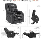 MCombo Dual Motor Large Power Lift Recliner Chair for Elderly, Lay Flat Lift Chair with Heat and Massage, Big Lift Recliner for Tall People, Cup Holders, Fabric 7896 (Large, Dark Gray)