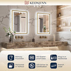Keonjinn 42” x 36” LED Bathroom Mirror with Frontlit & Backlit, Gold Metal Framed Beveled Edge Mirror for Wall, LED Mirror with Anti Fog, Stepless 3-Color Temperature, UL-Listed LED Driver