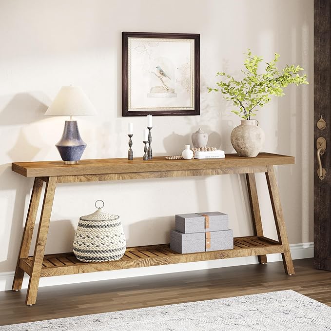 Tribesigns Farmhouse Console Entryway Table: 70.9 Inches Extra Long Console Table for Entryway, 2-Tier Narrow Wood Foyer Sofa Couch Table for Hallway, Entrance, Living Room, Yellow Brown