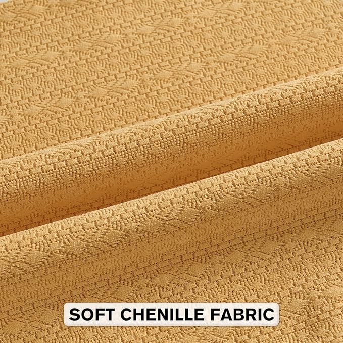 FUTEI Mustard Yellow Chenille Throw Pillow Covers 26x26 Inch Set of 2,Soft Striped & Diamond Textured Euro Pillow Shams,Modern Home Decor for Couch Living Room