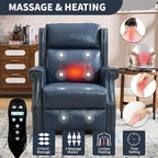 Manual Recliner Chair with Massage & Lumbar Heat, Breathable Leather Reclining Chair for Adults, Humanized Design Easy to Install Living Room Recliners Blue
