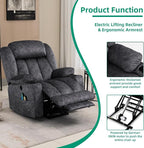 VIVIJASON Tall Man Large Power Lift Recliner Chair with Massage and Heat for Elderly, Overstuffed Wide Electric Lift Recliner w/Extended Footrest, 2 Cup Holder, Side Pockets & USB Ports, Fabric Grey