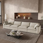 160.6" Cloud Modular Sectional Sofa with Thick Cushion, Wide 4-Seater Minimalist Sofa Couch,Convertible Couch Deep Seat Couches for Modern Living Room Sets (Khaki, 4 Seater)