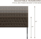 Tufted Upholstered Headboard Queen Size, Solid Wood Head Board with Durable Metal Legs, Adjustable Height Bed headboard from 37” to 51” Fabric Headboard in Button Design, Chocolate