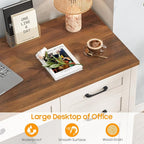 Vabches Farmhouse 47" Executive Desk with 4 Drawers, Computer Desk with File Drawer and Charging Station, Workstation for Home Office, Study.（Unique White）