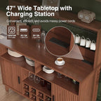 Fluted Buffet Cabinet with Storage, Modern Coffee Bar Cabinet with Outlet, Wine Rack, Cup Holder, Multi-Functional Accent Liquor Cabinet for Living Room, Entryway, Kitchen, Walnut