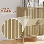 Fluted Sideboard Buffet Cabinet, Modern Credenza with Metal Gold Legs, Wood Accent Sideboard with Storage for Living Room, Dining Room, Kitchen, Entryway(Oak)