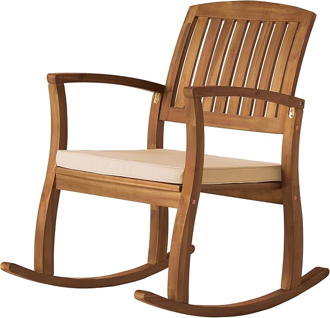 Christopher Knight Home Selma Acacia Rocking Chair with Cushion, Teak Finish