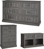 Farmhouse Dresser and Nightstand Sets, 4Pcs Bedroom Furniture Set, Nightstand Set of 2 & 55" Wide 6 Drawer and 44" Tall 5 Drawer Dresser with Large Drawers & Bar Handles, Grey