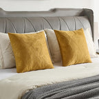 FUTEI Golden Yellow Velvet Throw Pillow Covers 16x16 Inch Set of 2,Soft Embossed Leaf-Relief Textured Cushion Cases,Natural Home Decor for Couch Living Room