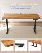 YIHAYO Electric Standing Desk, 63 x 24 Inches Stand Up Desk with Splice Board, Computer Desk for Home Office, Black Frame/Rustic Brown Top