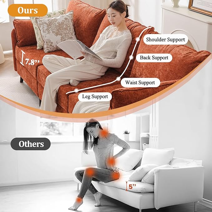73'' Loveseat Sofa with All Seats Storage, Modular Sectional Couch with Movable Ottoman,Oversized Comfy Couch with 7.8'' Cushion,24.5'' Deep Seat,for Living Room,Bedroom,Velet,Orange