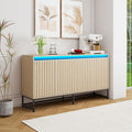 Fluted Sideboard Buffet Cabinet with Storage Wood Storage Cabinet with Doors and Adjustable Shelves LED Light, Modern Credenza for Kitchen, Dining Room, Living Room, Entryway (59" Oak, 1)