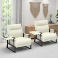 Upholstered Accent Chairs Set of 2, Modern Faux Leather Sofa Chairs with Foldable Side Tray Table & Storage Pocket, Small Accent Sofas for Living Room, Bedroom, Beige