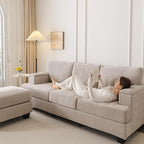 85'' L Shaped Couch with Armrest Organizer,3 Seats Sofas with Movable Ottoman,Comfy Sectional Sofa with Thick Cushion,Chenille Sectional Couches for Living Room,Bedroom,Apartment,Home Furniture,Khaki