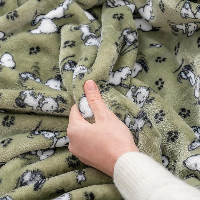 Berkshire Blanket Peanuts VelvetLoft Cute Character Snoopy Plush Throw Blanket,Peanuts Poses and Paws Loden,Throw 55 in x 70 in (Official Peanuts® Product)