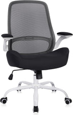 HYLONE Heavy Duty Office Chair, 5" Thickened Seat Ergonomic Desk Chair with Adjustable Armrests, Home Office Computer Chairs for Long Hours Mesh Executive Chair(White Base & Black)