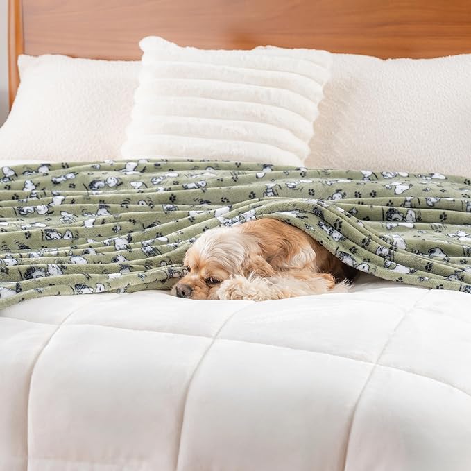Berkshire Blanket Peanuts VelvetLoft Cute Character Snoopy Plush Throw Blanket,Peanuts Poses and Paws Loden,Throw 55 in x 70 in (Official Peanuts® Product)