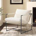 Furnilivng Large Sling Accent Chair, Comfortable Boucle Fabric Arm Chair, Upholstered Cozy Reading Chair for Living Room, Bedroom, Dressing Room, Home Office, White