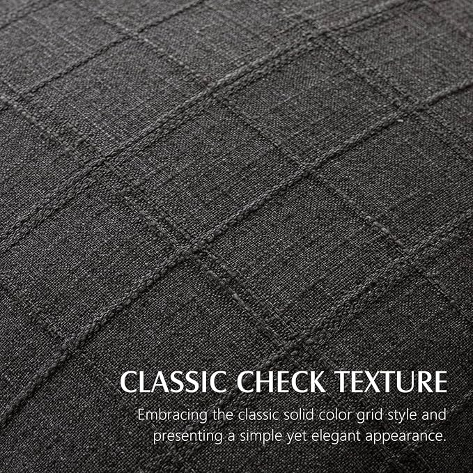 Foindtower Set of 2 Decorative Linen Check Throw Pillow Covers Neutral Farmhouse Vintage Cushion Covers Modern Boho Home Decor for Sofa Chair Couch Bedroom Living Room,26×26 Inch,Charcoal