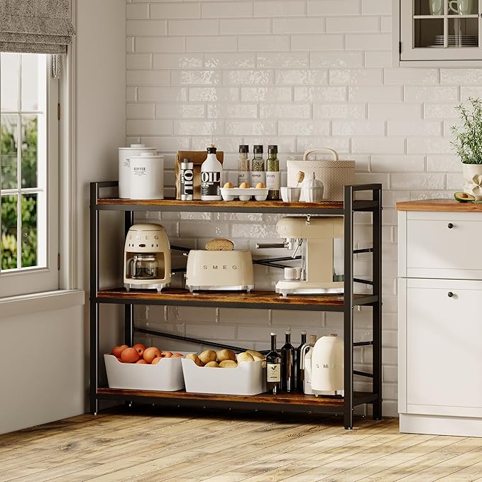 3 Tier Bookshelf 39.37" Width, Dorm Desk Hutch, Desk Shelf, Long Industrial Bookcase, Wooden Large Book Shelf for School Home Living Room Bedroom Office Storage(Vintage)