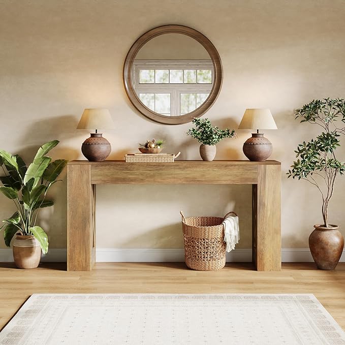 Tribesigns 63-Inch Long Console Table, Farmhouse Entryway Table with 2 Drawers and X-Shaped Legs, Narrow Sofa Furniture Behind The Couch for Entrance, Hallway, Living Room, Warm Brown