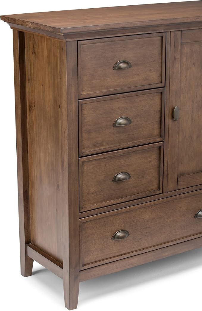 SIMPLIHOME Redmond SOLID WOOD 39 inch Wide Transitional Medium Storage Cabinet in Rustic Natural Aged Brown with 3 Small Drawers, 1 Large Drawer