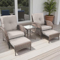 Rilyson 5 Piece Patio Furniture Set - Wicker Balcony Furniture Set with Hidden Ottomans, Rattan Outdoor Patio Chairs with Side Table for Porch Deck Poolside Garden Brown/Beige