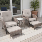 Rilyson 5 Piece Patio Furniture Set - Wicker Balcony Furniture Set with Hidden Ottomans, Rattan Outdoor Patio Chairs with Side Table for Porch Deck Poolside Garden Brown/Beige