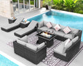 NICESOUL 13 Piece Outdoor Wicker Furniture for Patios with Fire Pits, Oversize Grey Outside Patio Set with Matching Lounges, 29.3" High Back Sectional Couch Sets for Tall Big People for Poolside, Yard