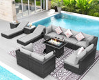 NICESOUL 13 Piece Outdoor Wicker Furniture for Patios with Fire Pits, Oversize Grey Outside Patio Set with Matching Lounges, 29.3" High Back Sectional Couch Sets for Tall Big People for Poolside, Yard
