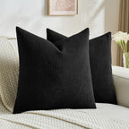 FUTEI Black Decorative Throw Pillow Covers 18x18 Inch Set of 2,Soft Cozy Wheat Ear Striped Patterns Cushion Cases,Modern Home Decor for Couch Bed Living Room