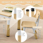 Kids Study Table and Chairs Set, Height Adjustable Toddler Table and Chair Set for Kids Ages 3-8, 31.5" L x 23.6" W Graffiti Desktop Plastic Children Art Table with 4 Seats, Brown