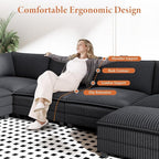 Vesgantti 109" L Shaped Cloud Sectional Couch, Comfy Corduroy Upholstered Modular Couches for Living Room, Modern 3 Seater Sectional Sofa with Ottoman Deep Seat, Dark Grey