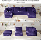 138" Boneless Cloud Couch Modular Sectional Sofa with Deep Seat for Living Room, L Shape Couch with Ottoman, Snowflake Cloth and 40D Memory Sponge，2 Throw Pillows (Purple, 4 Seater+2 Ottoman)