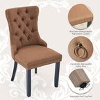 Linen Upholstered Dining Chairs Set of 8, Modern Style Kitchen Side Chairs with Nailhead Trim and Wood Leg, Metal Pulling Ring for Dining Room Living Room(Coffee,Set of 8)