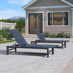 PURPLE LEAF Patio Oversized Chaise Lounge Rattan Chair Set of 2 Outdoor Pool Adjustable Recliner Wicker Chairs for Outside Woven Furniture Tanning Poolside Lounger Navy Blue