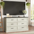 Farmhouse 6 Drawer Dresser for Bedroom, 55 Inch Wide Modern White Dresser TV Stand with Large Drawers & Bar Handles, Rustic Wood Chest of Drawers for Bedroom, Living Room, Hallway, Entryway.