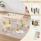 Adjustable Kids Table Chairs Set – Graffiti Desktop, Multi-Activity Height-Adjustable Toddler Study Desk for Ages 3-8 – Ideal for Home, Classroom, Daycare (W-Brown, 2 Chairs-31.5" L x 23.6" W)