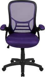 Flash Furniture Porter High-Back Swivel Office Chair with Adjustable Lumbar Support and Seat Height, Ergonomic Mesh Desk Chair with Flip-Up Armrests, Purple/Black