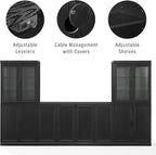 Crosley Furniture Essen 3-Piece Modern Glass Door Sideboard Buffet Cabinet and Kitchen Storage Pantry Set, Black