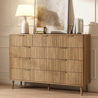 CARPETNAL Fluted 9 Drawer Dresser for Bedroom, 55" Wide Wooden Chest of Drawers with Rounded Corners, Gold Handles, Modern Storage Organizer for Bedroom, Hallway(Walnut)