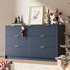 7 Drawer Dresser for Bedroom, Modern Fluted Dresser with Gold Metal Handles, Wide Chest of Drawers for Bedroom, Living Room, Entryway, Hallway, 55.9" L x 15.7" D x 31.4" H, Navy Blue