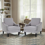 Modern Accent Chairs Set of 2 Upholstered Reading Chair for Bedroom with Side Pockets Comfy Living Room Chairs Living Room Armchair for Office, Apartment (Grey)