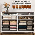 Dresser for Bedroom with 6 Drawers, 55" Large Dresser & Chest of Drawers with Charging Station, Wood Closet Clothes Storage Long Dressers Organizer for Bedroom Living Room Hallway, White