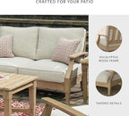 Signature Design by Ashley Clare View Coastal Outdoor Loveseat, Cushioned with Nuvella Fabric, Protective Finish, Eucalyptus Wood, 55.5" W x 35" D x 32" H, Beige