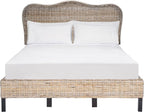 SAFAVIEH Home Collection Daejon Coastal Rattan Legs Camelback Headboard Full Size Bed BED8001A-F, Grey/Espresso