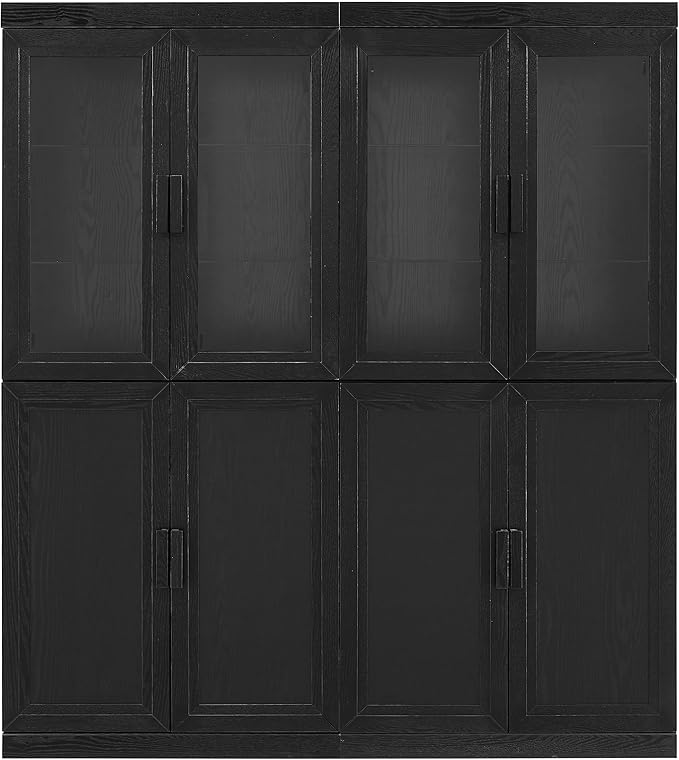 Crosley Furniture Essen 2-Piece Glass Door China Hutch Kitchen Pantry Storage Cabinet Set, Dining Room, Black