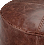 SIMPLIHOME Connor Boho Round Pouf in Distressed Brown Genuine Leather for the Living Room, Bedroom and Kids Room