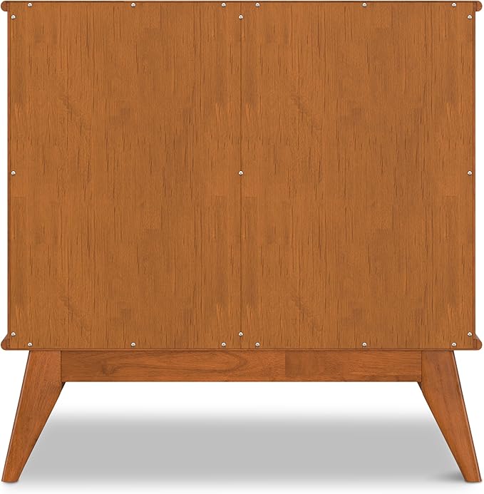 SIMPLIHOME Draper Solid Hardwood 36 inch Wide Mid Century Modern Entryway Storage Cabinet in Teak Brown for The Living Room, Entryway and Family Room